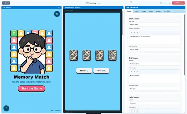 Game editor interface