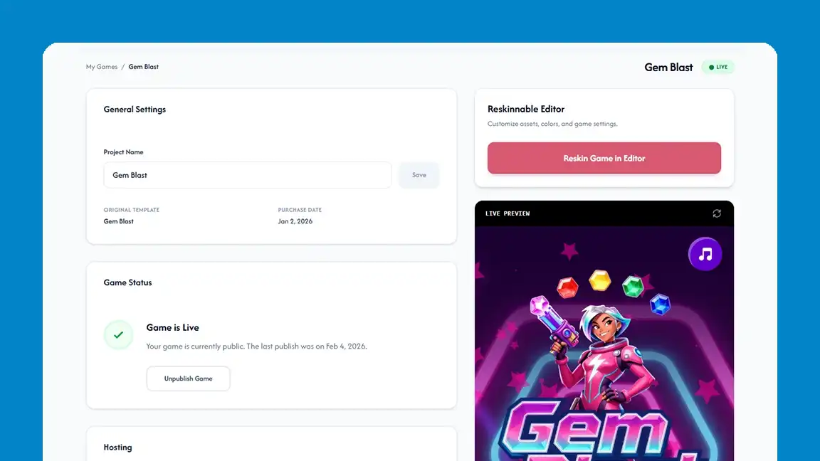 Dashboard showing publish button
